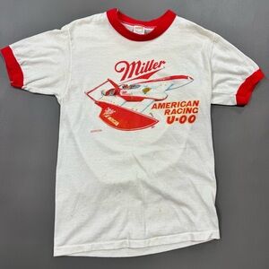 Vintage 80s Miller American Racing U-00 Ringer Tee USA Single Stitch Youth Large